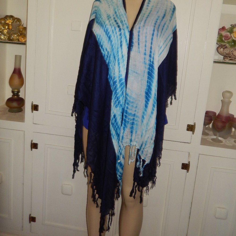 New Studio 36 shawl wrap blue multi color women scarf. O/S Rayon